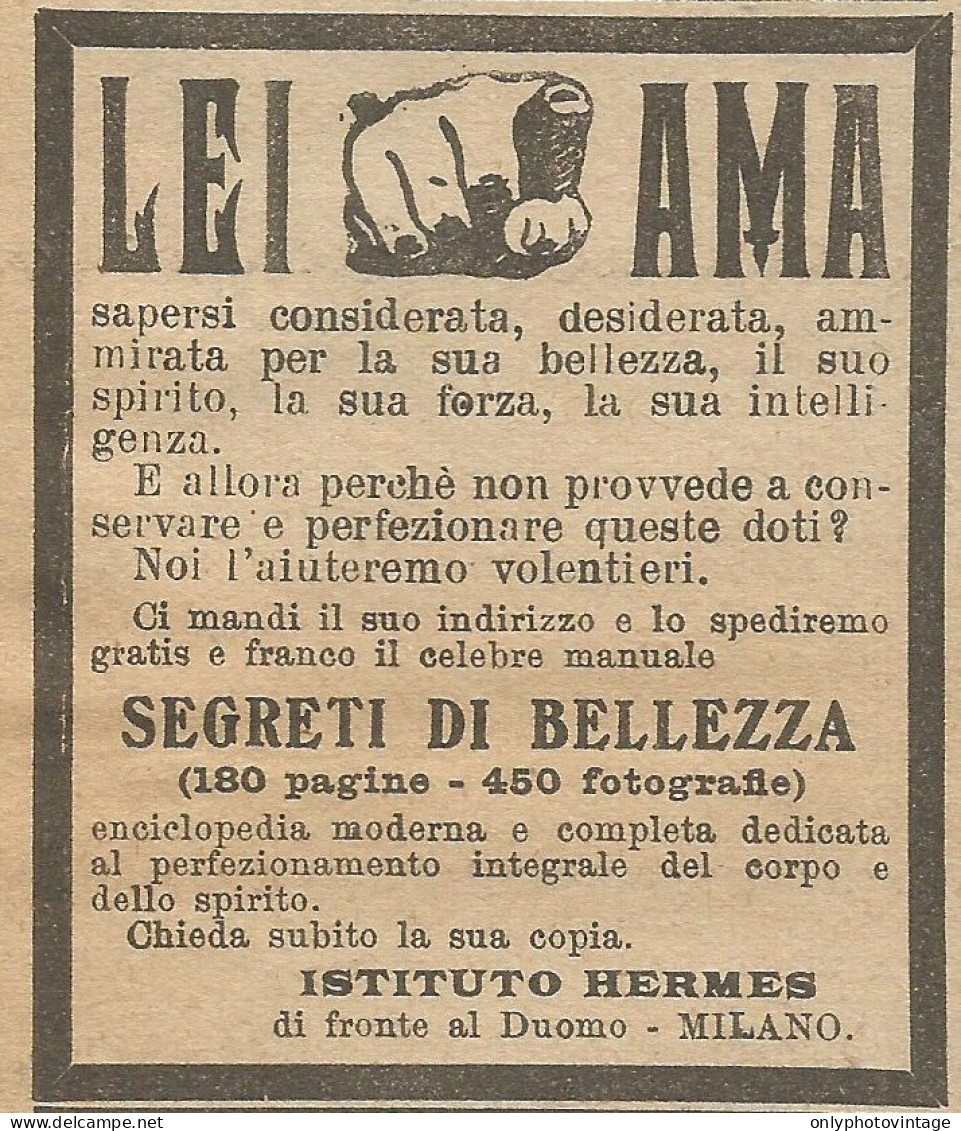 Segreti Di Bellezza - Istituto Hermes - Pubblicità 1924 - Advertising - Reclame