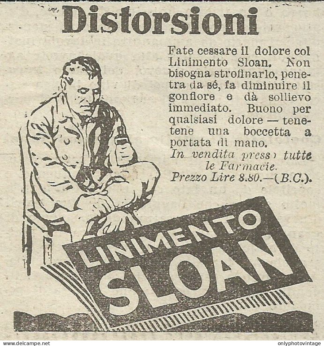 Linimento Sloan Contro Le Distorsioni - Pubblicità 1924 - Advertising - Reclame