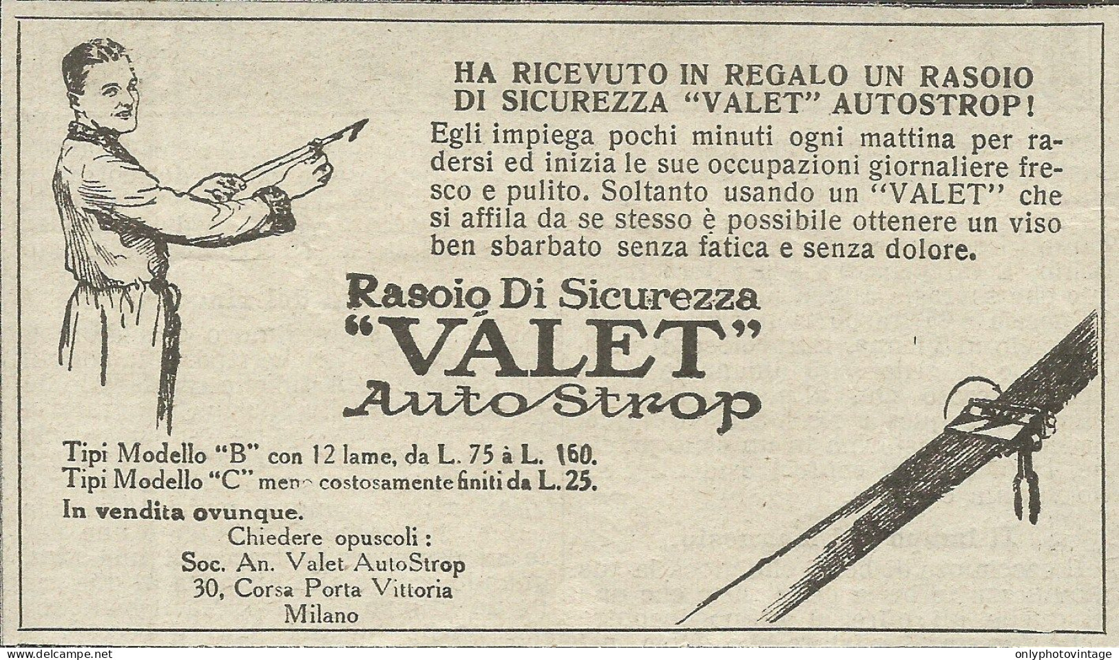 Rasoio Di Sicurezza VALET - Pubblicità 1924 - Advertising - Reclame