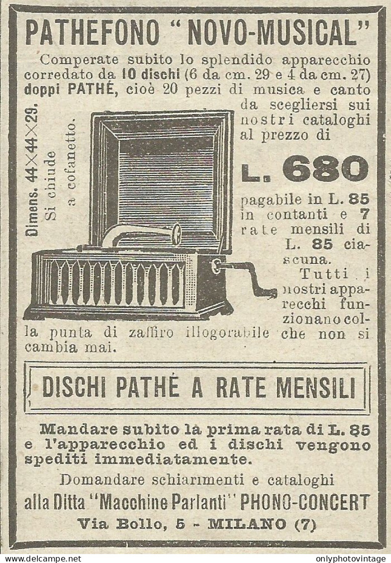 Pathèfono Novo Musical - Pubblicità 1924 - Advertising - Reclame