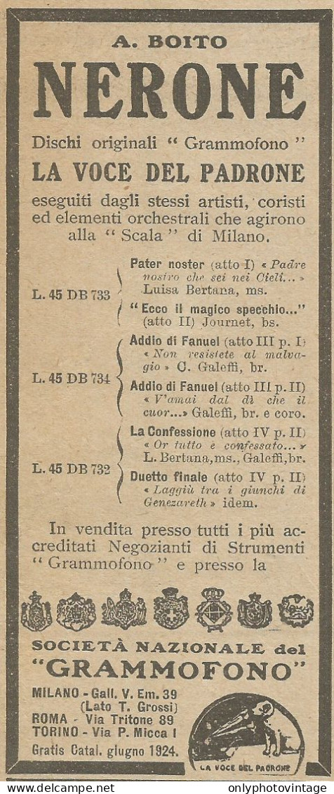 Società Nazionale Del Grammofono_Nerone - Pubblicità 1924 - Advertising - Reclame