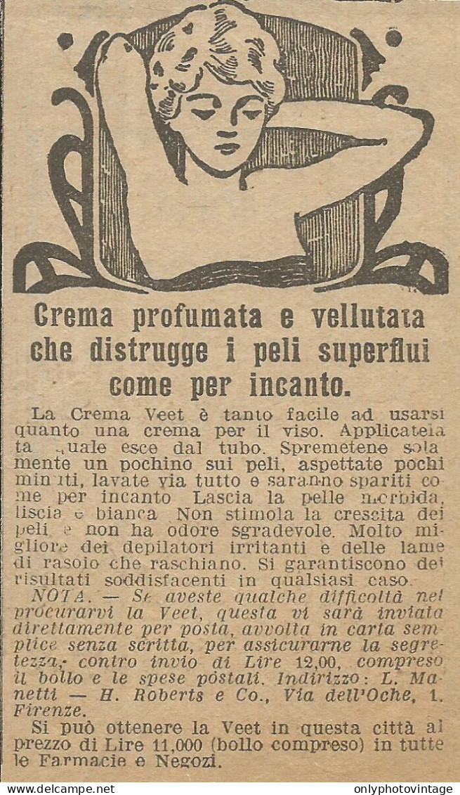 Crema Vellutata Depilatoria Veet - Pubblicità 1924 - Advertising - Reclame