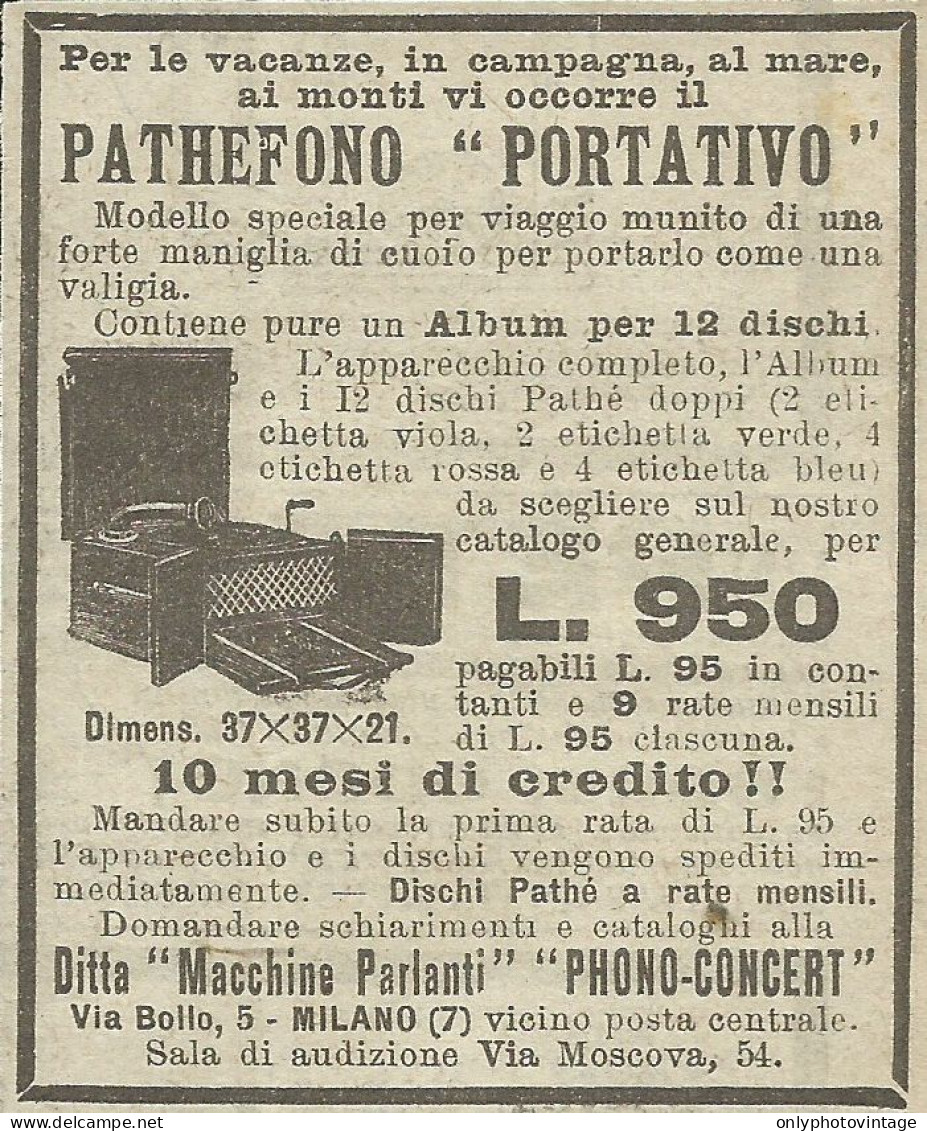 Pathefono Portativo Phono Concert - Pubblicità 1924 - Advertising - Reclame