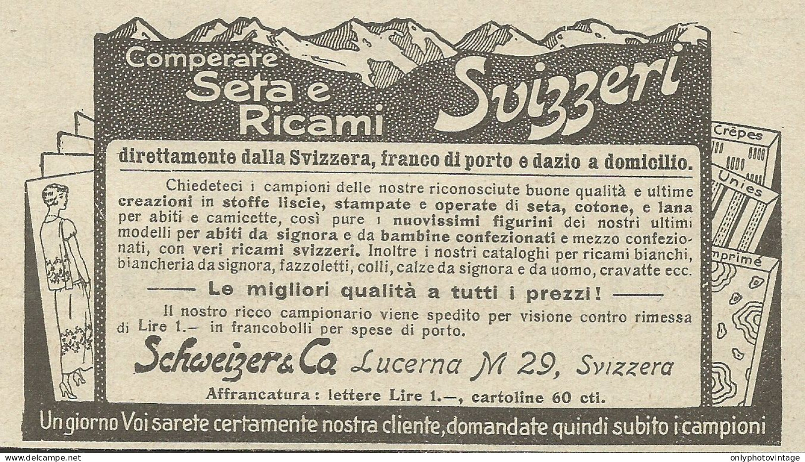 Comperate Seta E Ricami Svizzeri - Pubblicità 1924 - Advertising - Reclame