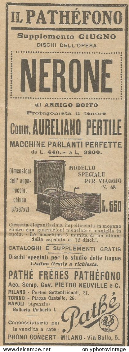 Pathèfono Pathè Frères - Nerone - Pubblicità 1924 - Advertising - Reclame