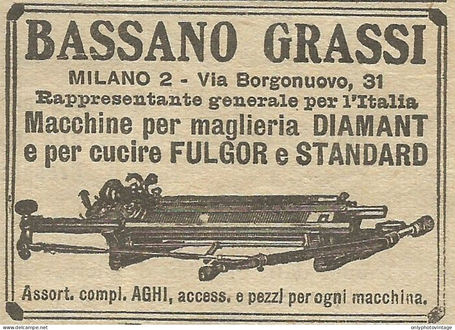 Bassano Grassi - Macchine Per Maglieria - Pubblicità 1924 - Advertising - Reclame