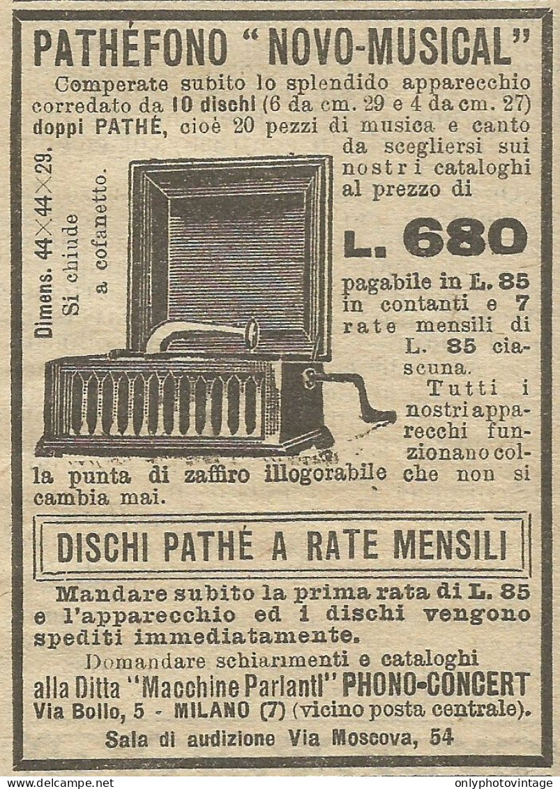 Pathèfono Novo-Musical - Pubblicità 1924 - Advertising - Reclame