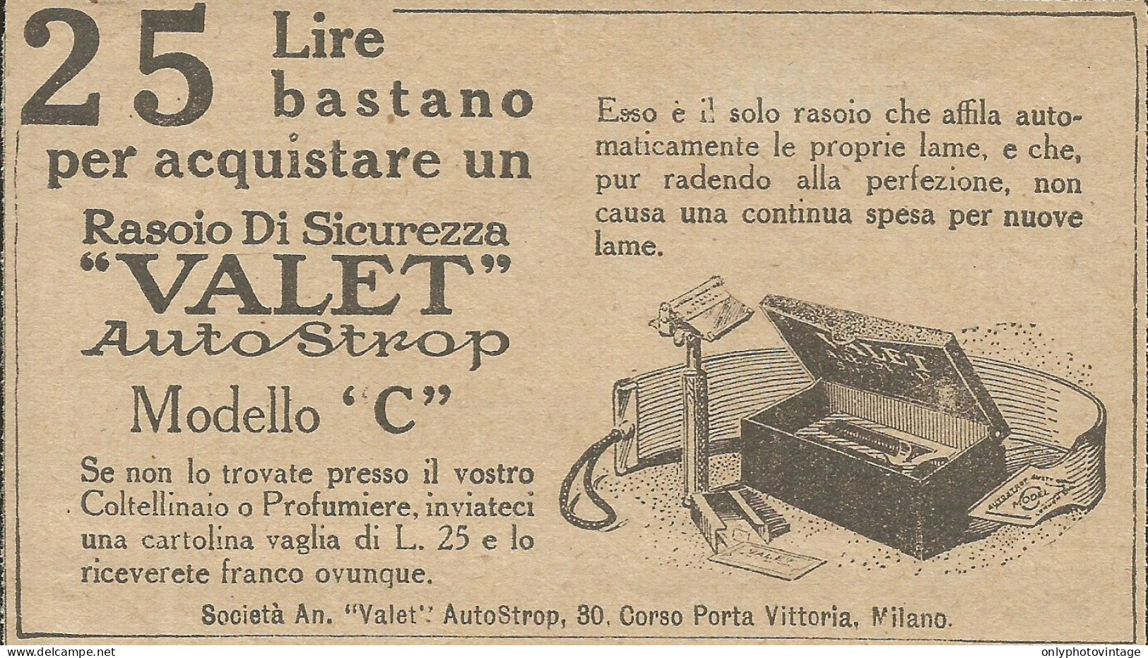 Rasoio Di Sicurezza VALET - Pubblicità 1924 - Advertising - Publicités