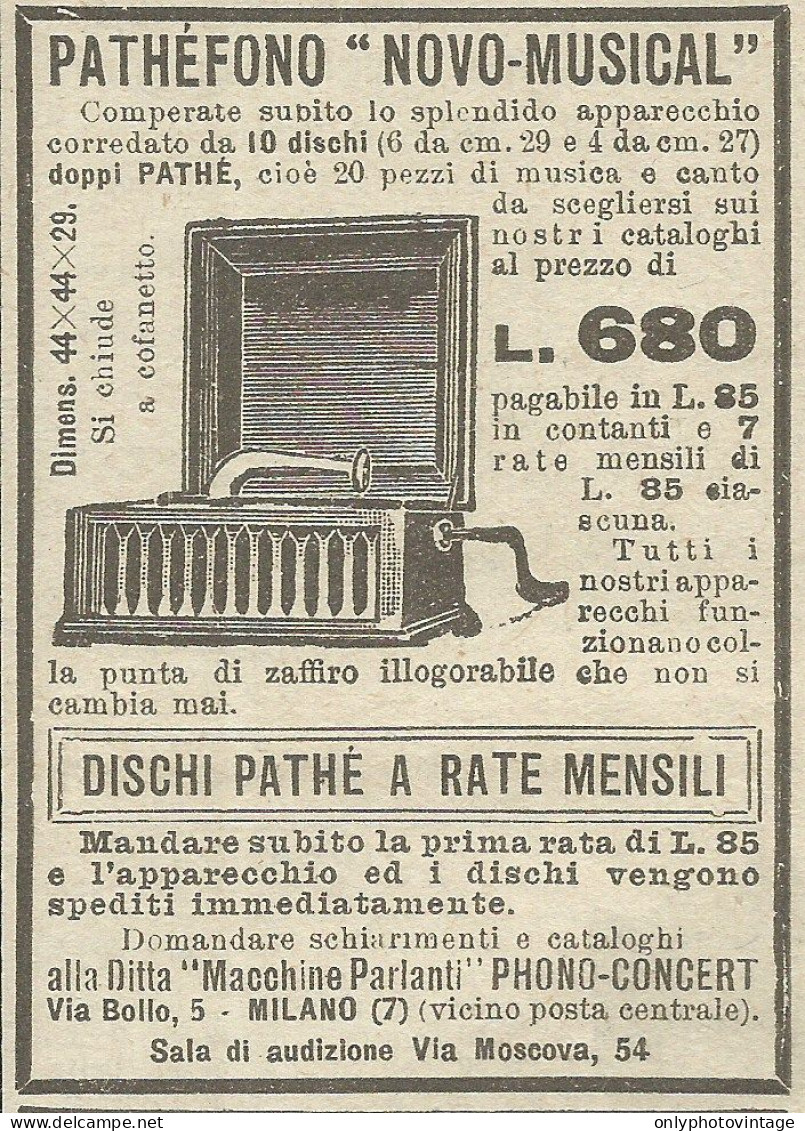Pathèfono Novo-Musical - Pubblicità 1924 - Advertising - Publicités