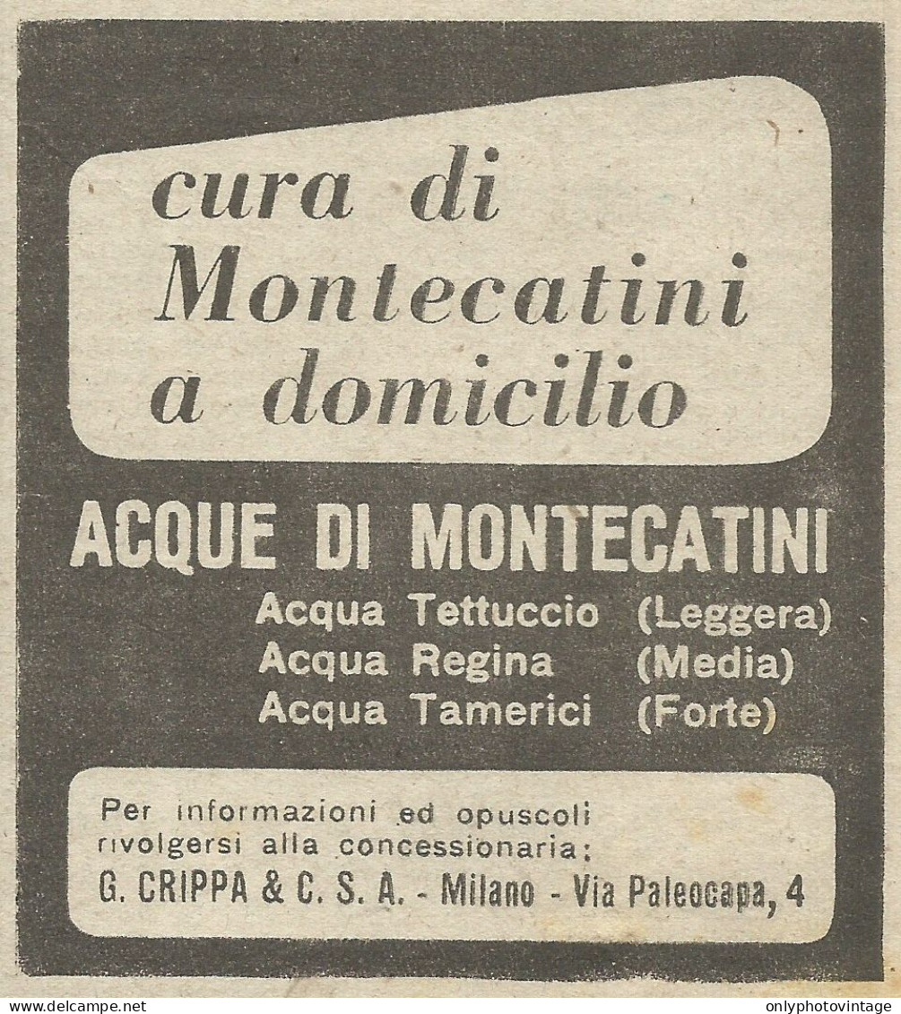 Acque Di Montecatini - Pubblicità 1949 - Advertising - Reclame