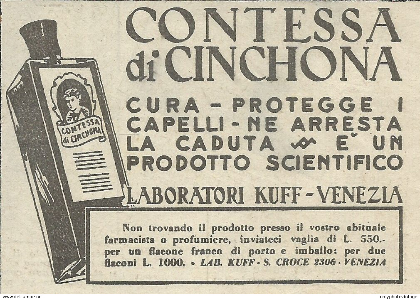 Contessa Di Chincona Cura I Capelli - Pubblicità 1947 - Advertising - Reclame