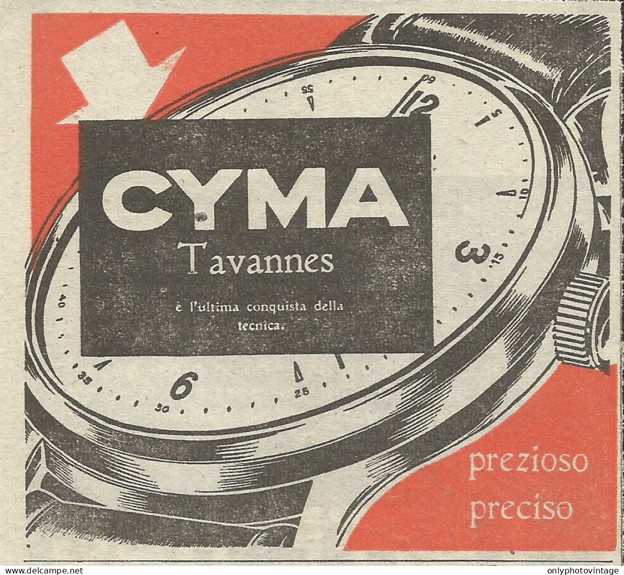 Orologio CYMA Tavannes - Pubblicità 1949 - Advertising - Reclame