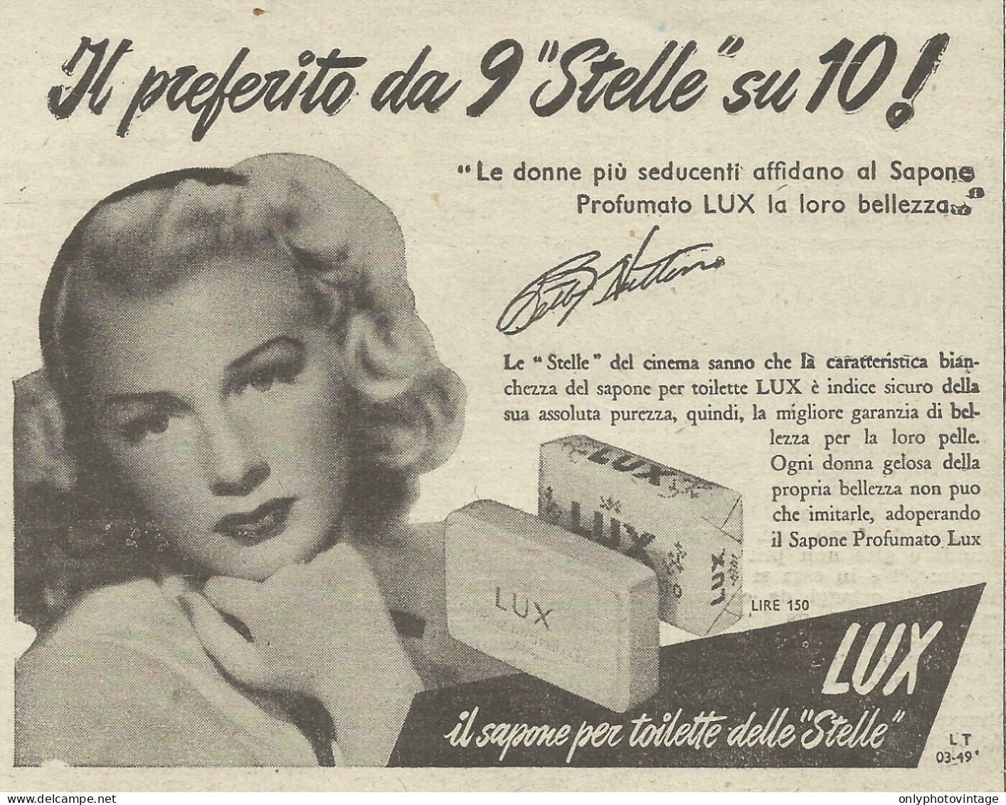 Lux Il Sapone Per Toilette Delle Stelle - Pubblicità 1949 - Advertising - Reclame