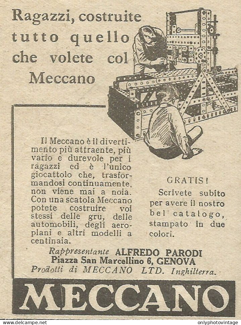 Ragazzi Costruite Con MECCANO - Pubblicità 1932 - Advertising - Publicités