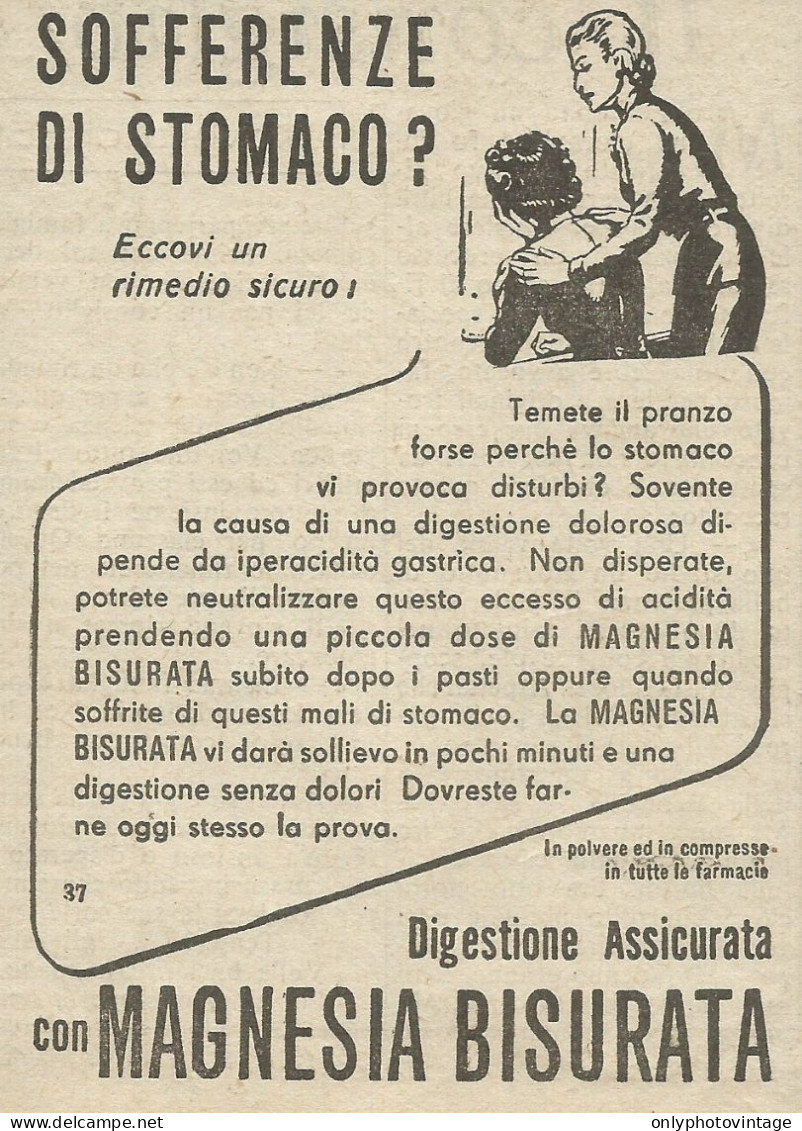 Digestione Assicurata Con Magnesia Bisurata - Pubblicità 1949 - Advertis. - Publicités