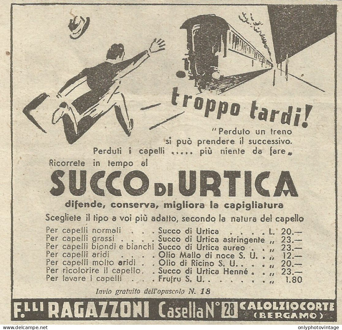 Succo Di Urtica - Difende I Capelli - Pubblicità 1941 - Advertising - Publicités