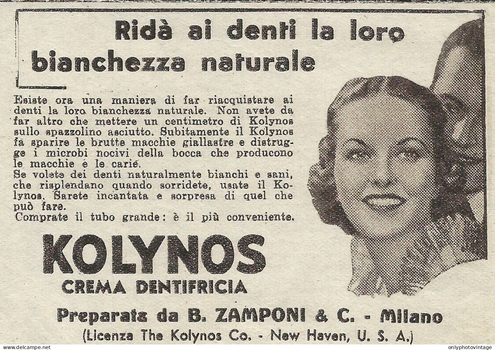 Crema Dentifricia Kolynos - Pubblicità 1936 - Advertising - Advertising