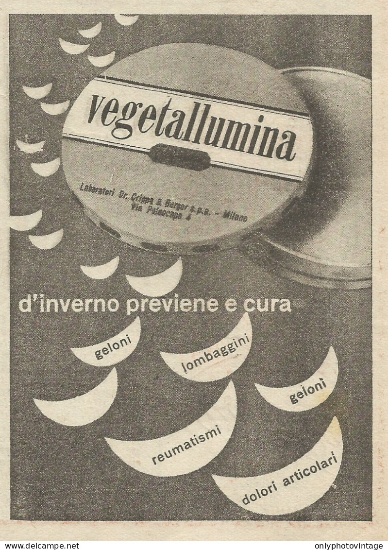 Vegetallumina - D'inverno Previene E Cura - Pubblicità 1949 - Advertising - Publicités