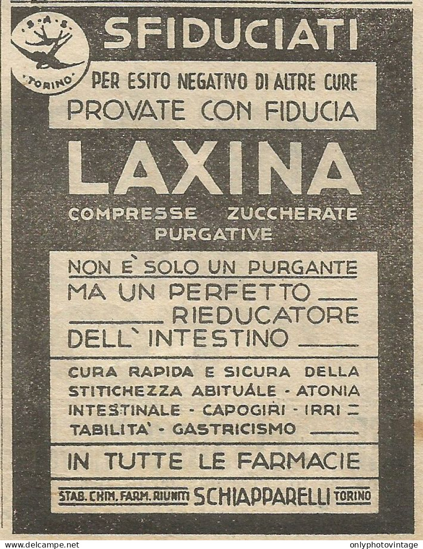 LAXINA Compresse Purgative Zuccherate - Pubblicità 1928 - Advertising - Advertising