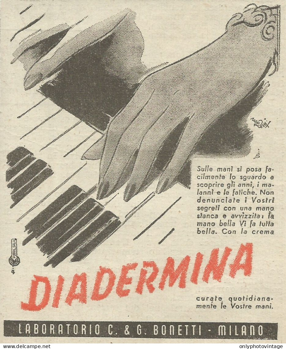 Crema Per Le Mani DIADERMINA - Pubblicità 1949 - Advertising - Reclame