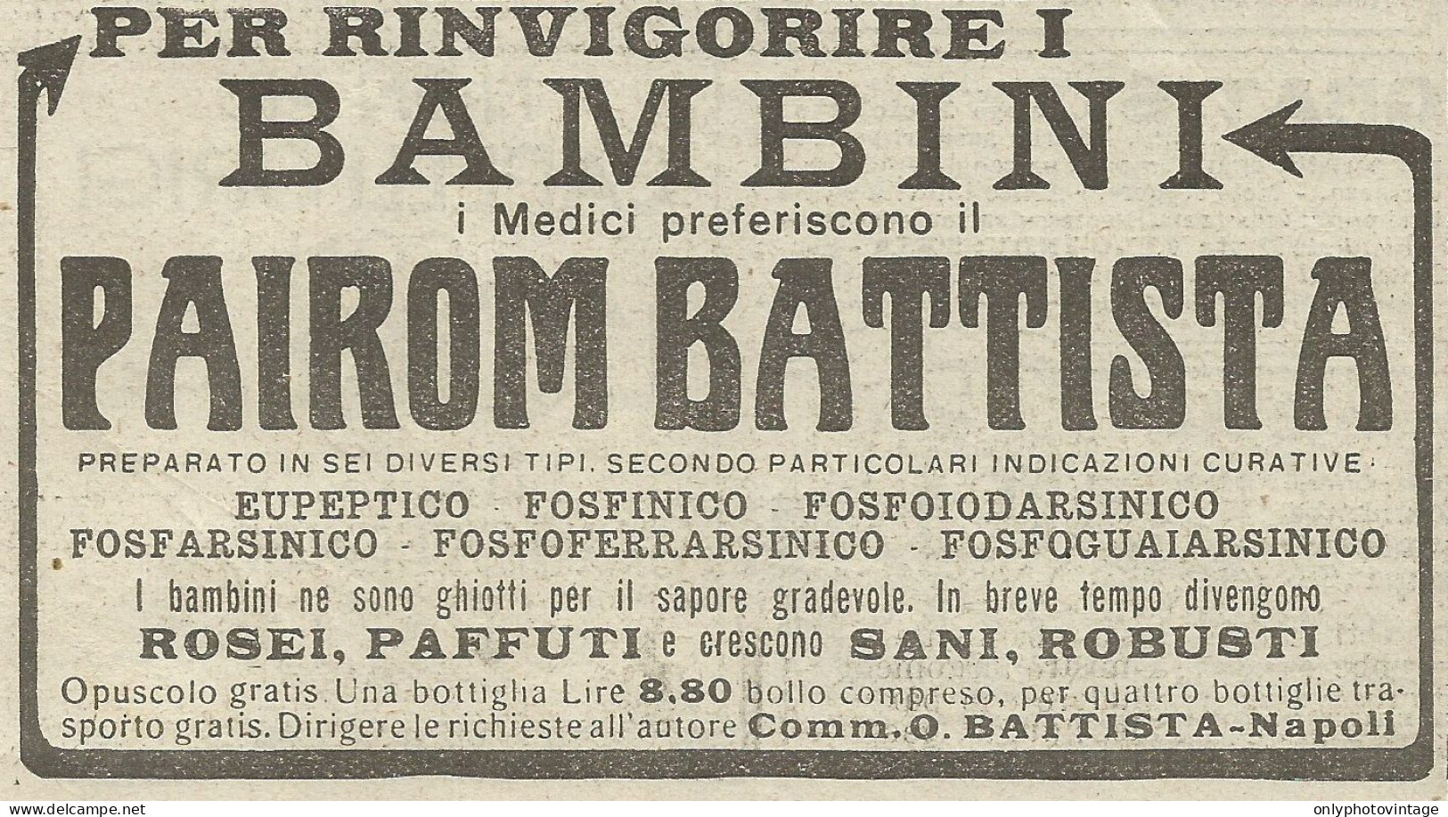 Per Rinvigorire I Bimbi Pairom Battista - Pubblicità 1924 - Advertising - Publicités