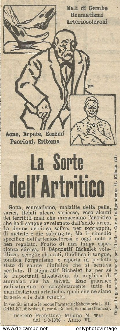 Dèpuratif Richelet Contro Reumatismi - Pubblicità 1928 - Advertising - Reclame