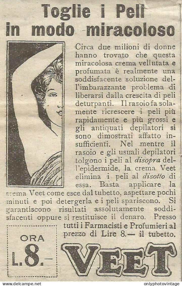 VEET Toglie I Peli In Modo Miracoloso - Pubblicità 1928 - Advertising - Publicités