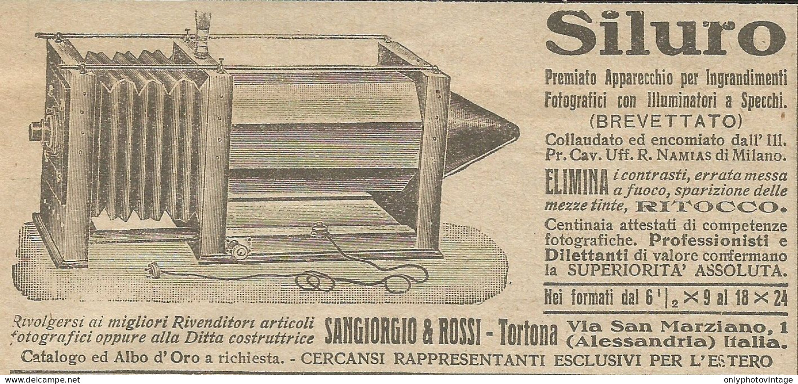 Apparecchio Fotografico Per Ingrandimenti SILURO - Pubblicità 1926 - Adv. - Publicités