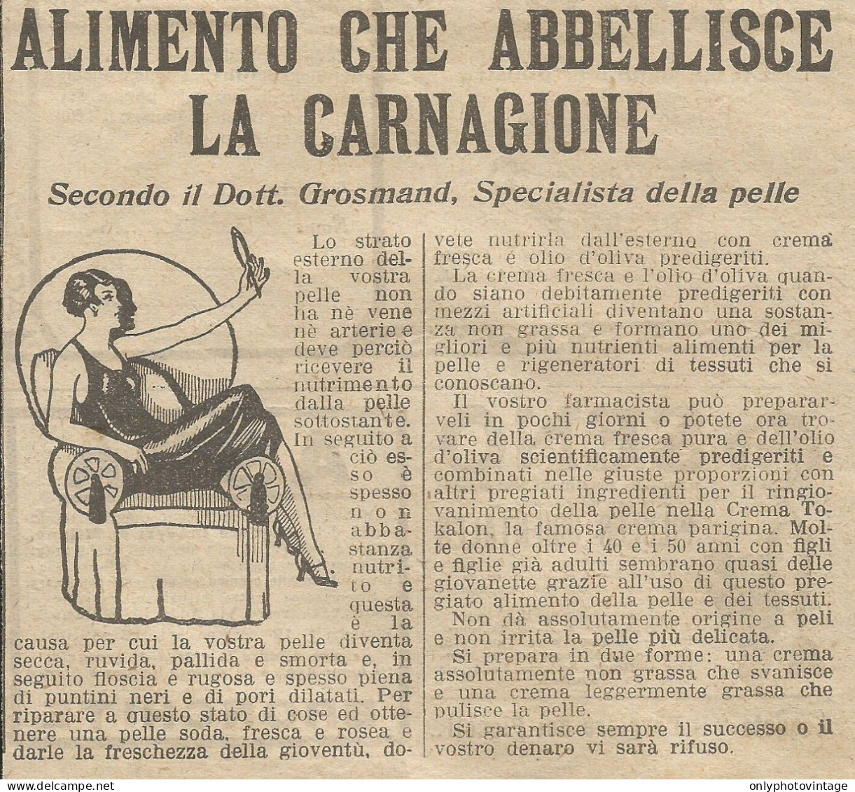 Alimento Che Abbellisce La Pelle - Pubblicità 1926 - Advertising - Reclame