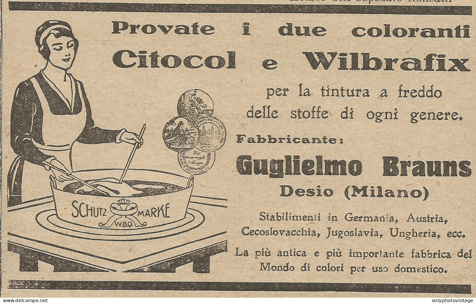 Citocol E Wilbrafix Tinte Per Tessuti - Pubblicità 1925 - Advertising - Advertising