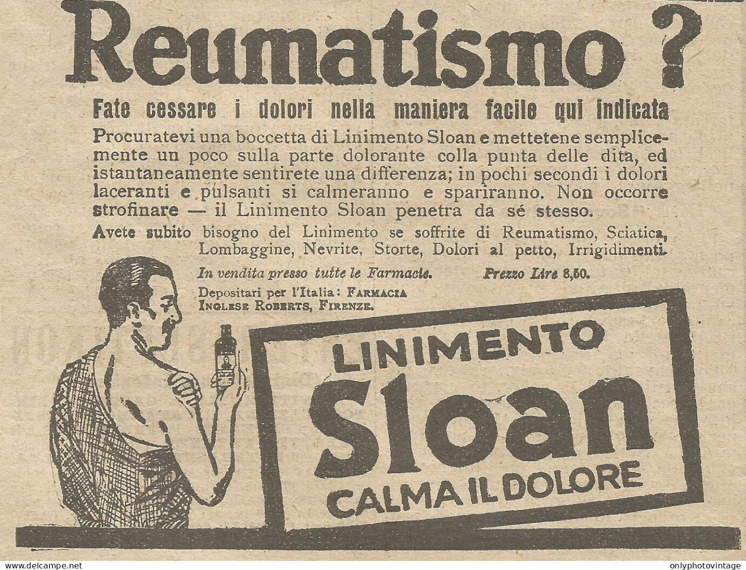 Linimento SLOAN Contro Lussazioni - Pubblicità 1926 - Advertising - Reclame