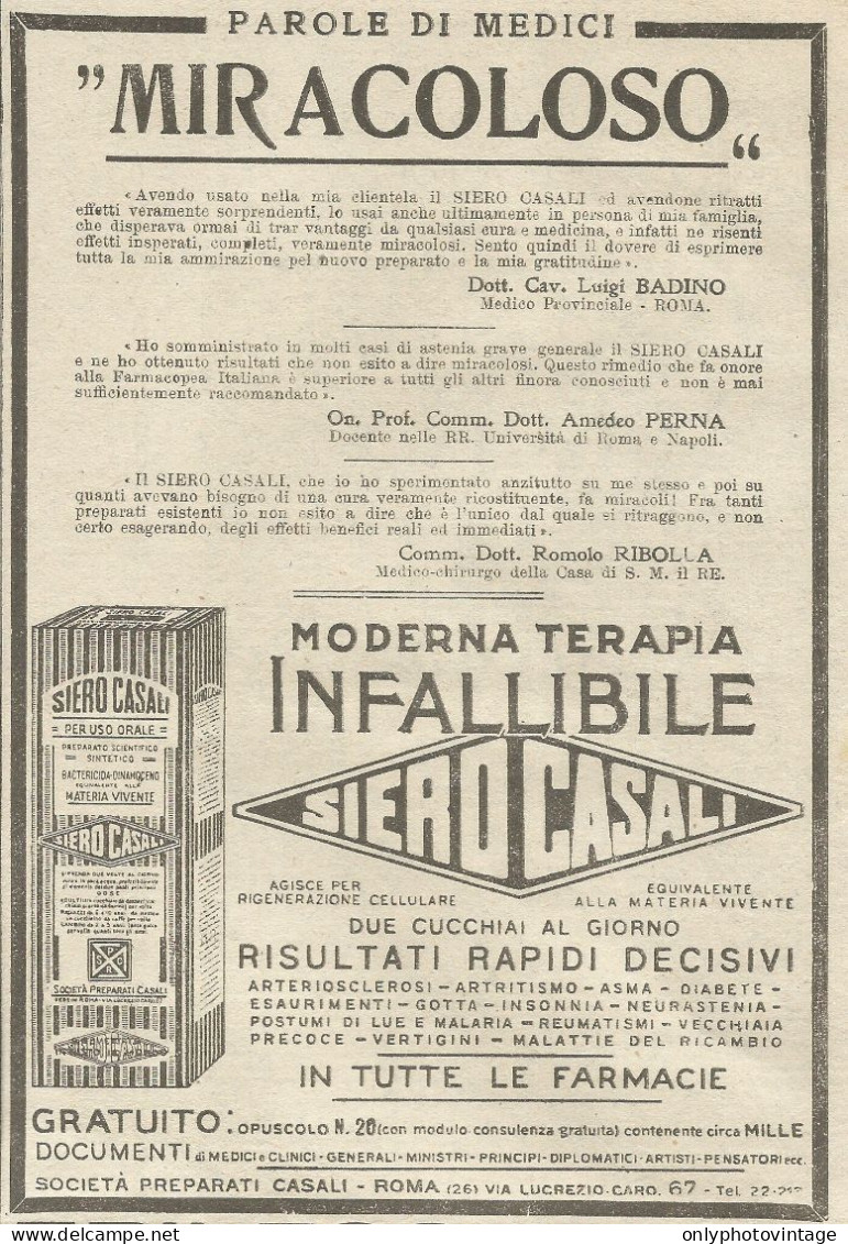 Siero Casali - Miracoloso - Pubblicità 1925 - Advertising - Publicités
