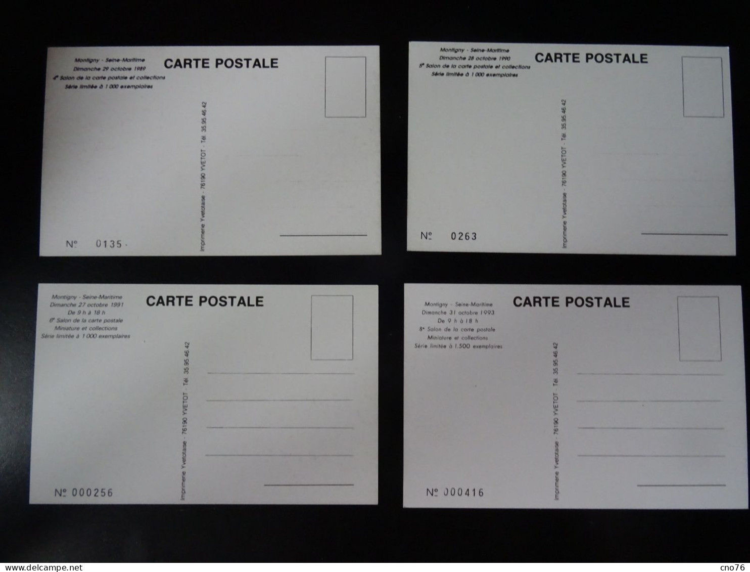 Montigny Salon De La Carte Postale  Années 1989, 1990, 1991 Et 1993 Ensemble De 4 Cartes Publicitaires Format CPA - Andere & Zonder Classificatie