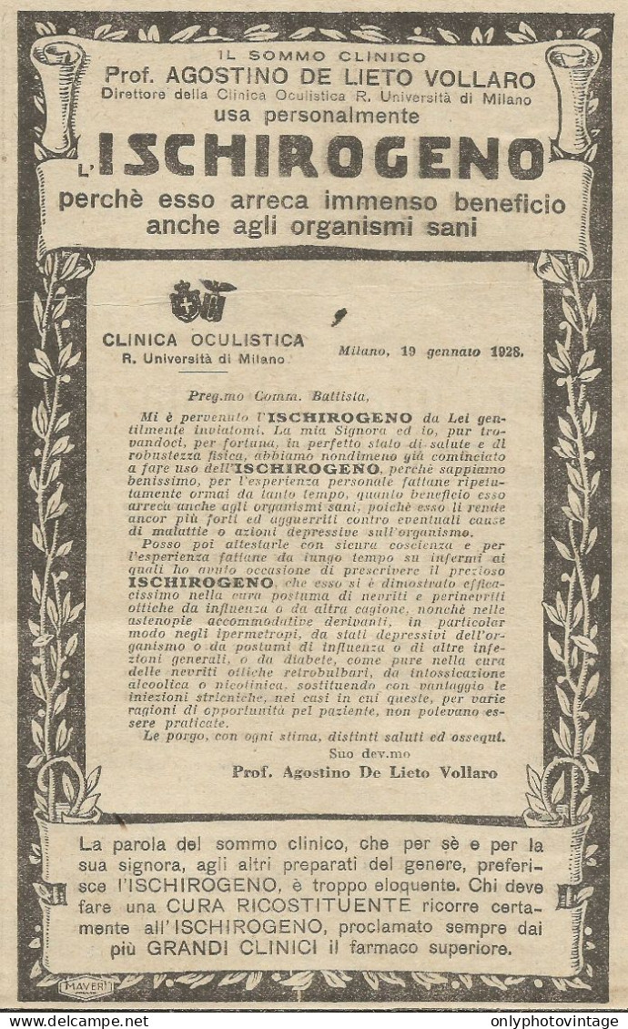 ISCHIROGENO Rigeneratore Delle Forze - Pubblicità 1928 - Advertising - Publicités