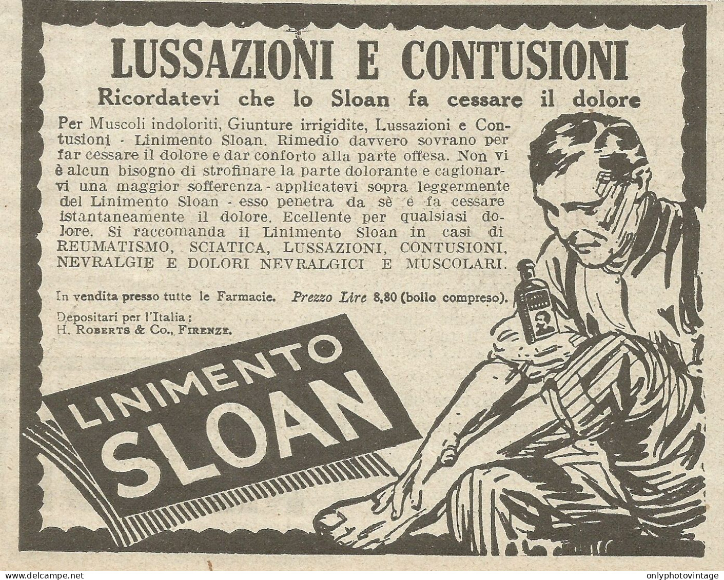 Linimento SLOAN Contro Lussazioni - Pubblicità 1924 - Advertising - Publicités