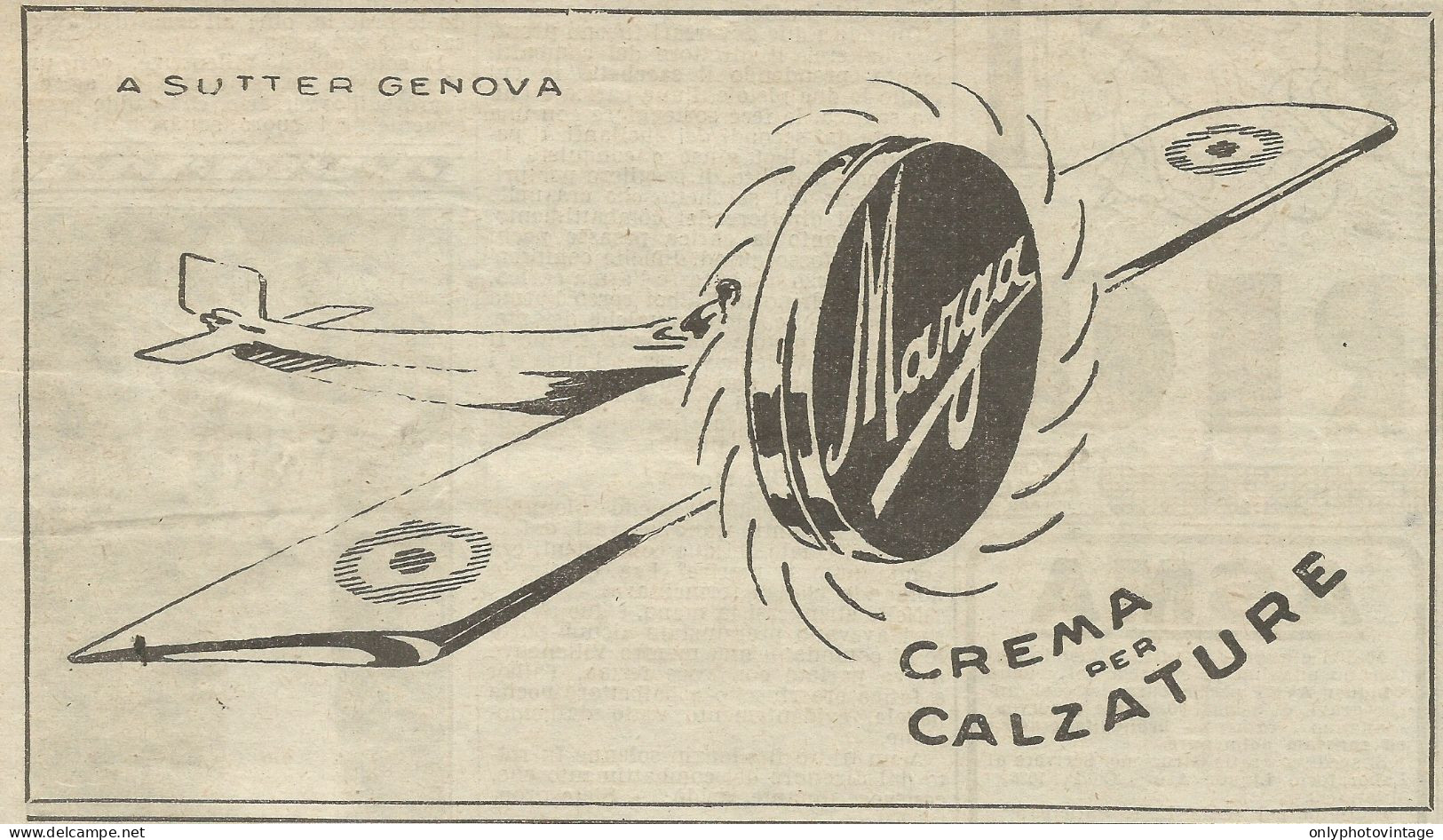 Crema Per Calzature Marga - Aereo - A. Sutter - Genova - Pubblicità 1928 - Publicités