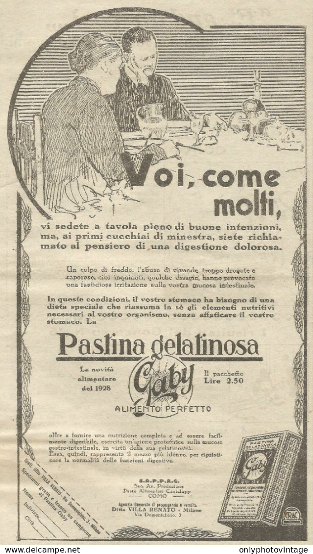 Pastina Gelatinosa GABY - Pubblicità 1928 - Advertising - Reclame