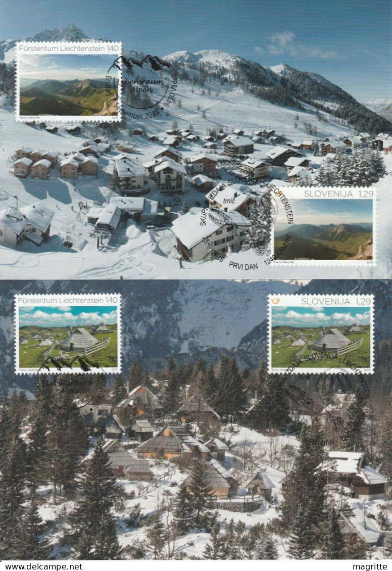 Slovenie Liechtenstein 2015 CM Mixte Emission Commune Tourisme Montagne Slovenie Liechtenstein Joint Issue Mixed MC - Joint Issues