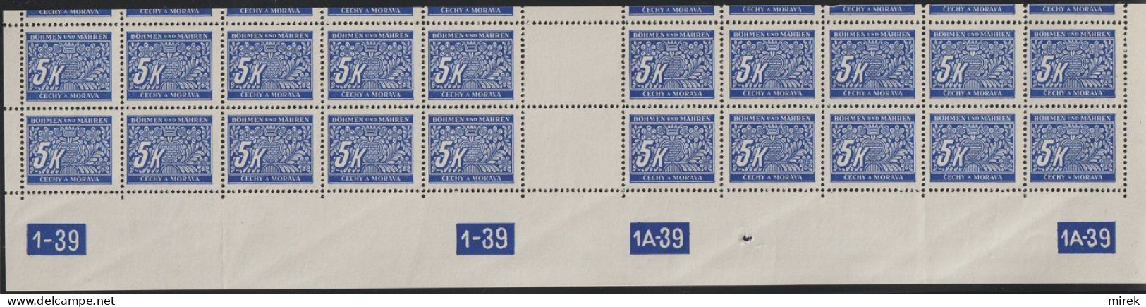 086/ Pof. DL 12, Cut Horizontal Interarchs Strip, Plate Numbers 1-1A-39 - Ongebruikt