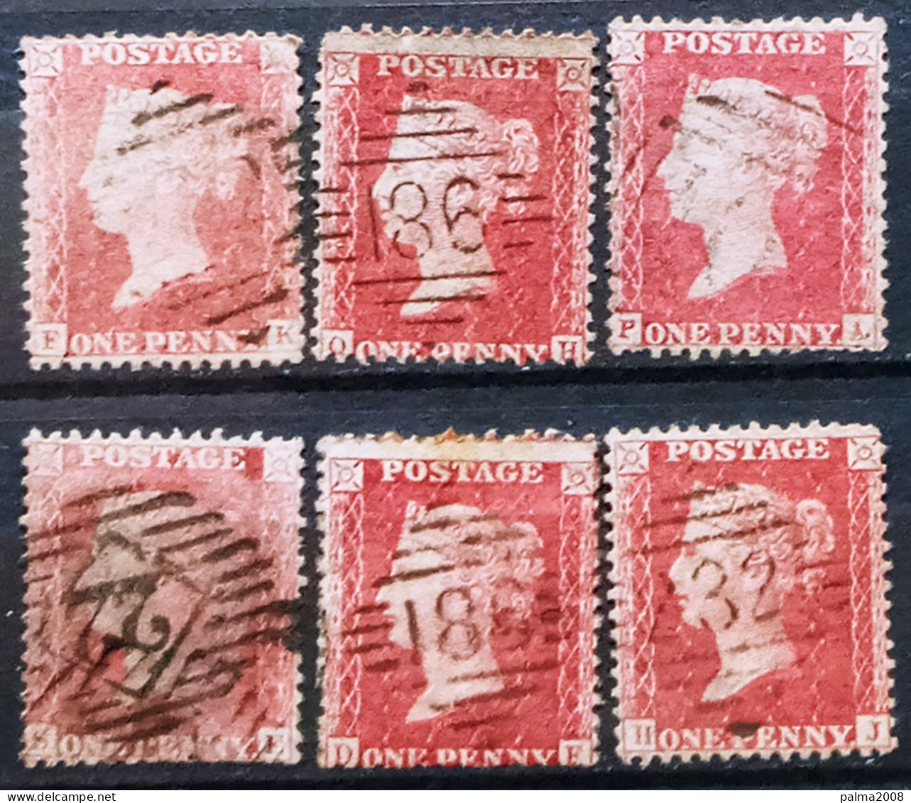INGLATERRA - LOTE 6 SELLOS DEL IVERT Nº 14 USADO - LA REINA VICTORIA - LOS DE LA FOTO - Used Stamps