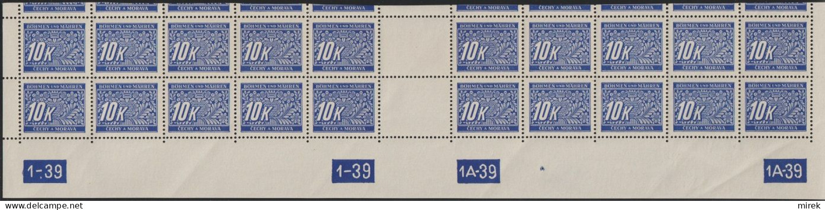 087/ Pof. DL 13, Cut Horizontal Interarchs Strip, Plate Numbers 1-1A-39 - Unused Stamps