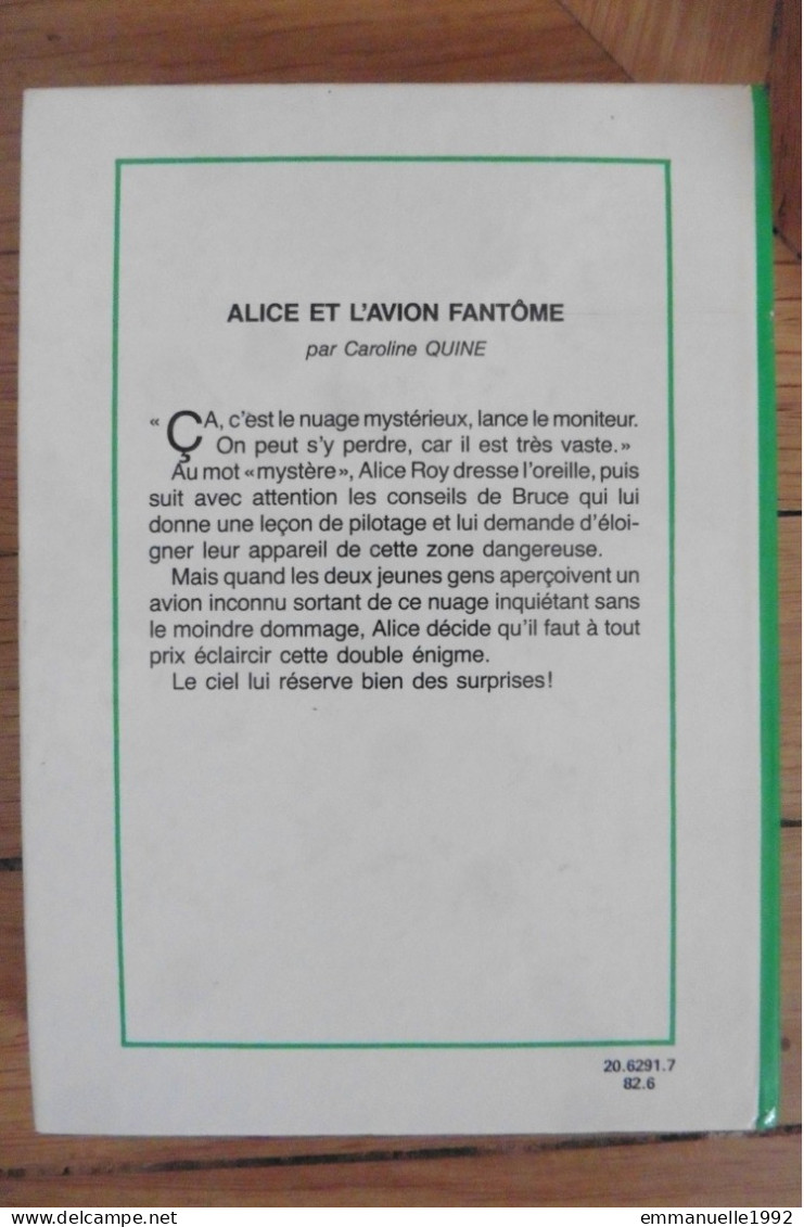 Livre Alice Et L'avion Fantôme Par Caroline Quine 1981 Bibliothèque Verte Hachette - Biblioteca Verde