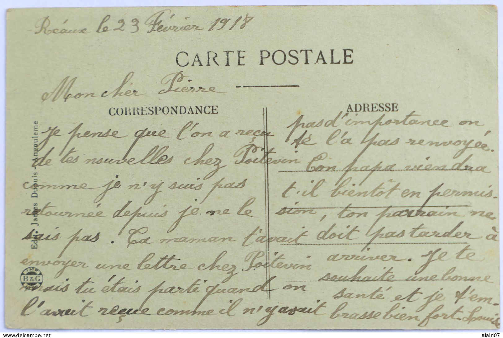 C. P. A. : 17 : REAUX (Charente Inférieure) : La Poste, Animé, En 1918 - Other & Unclassified