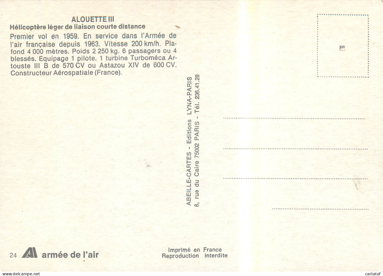 ALOUETTE III Hélicoptère De Liaison - Autres & Non Classés