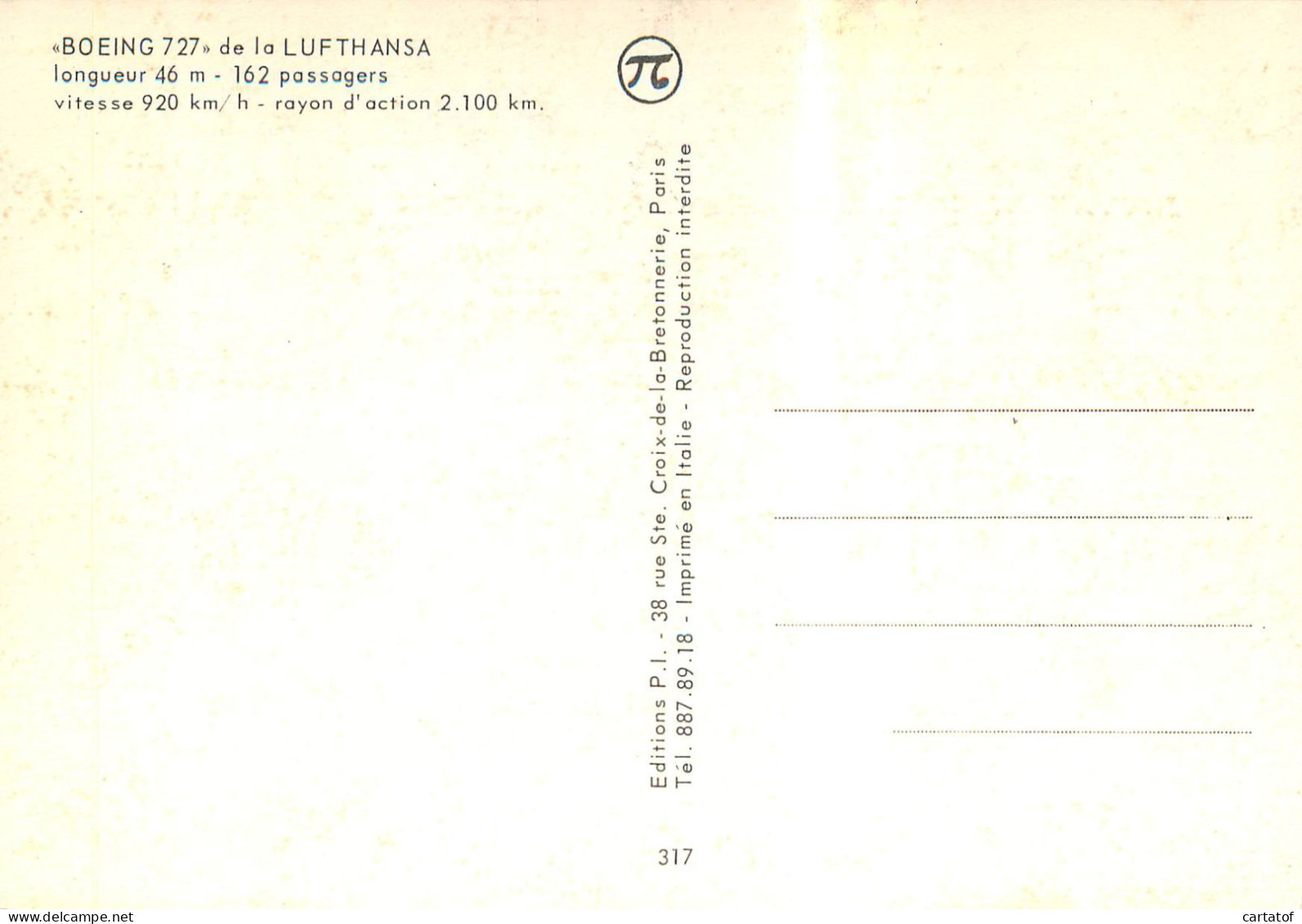 BOEING 727 De La LUFTHANSA - Andere & Zonder Classificatie