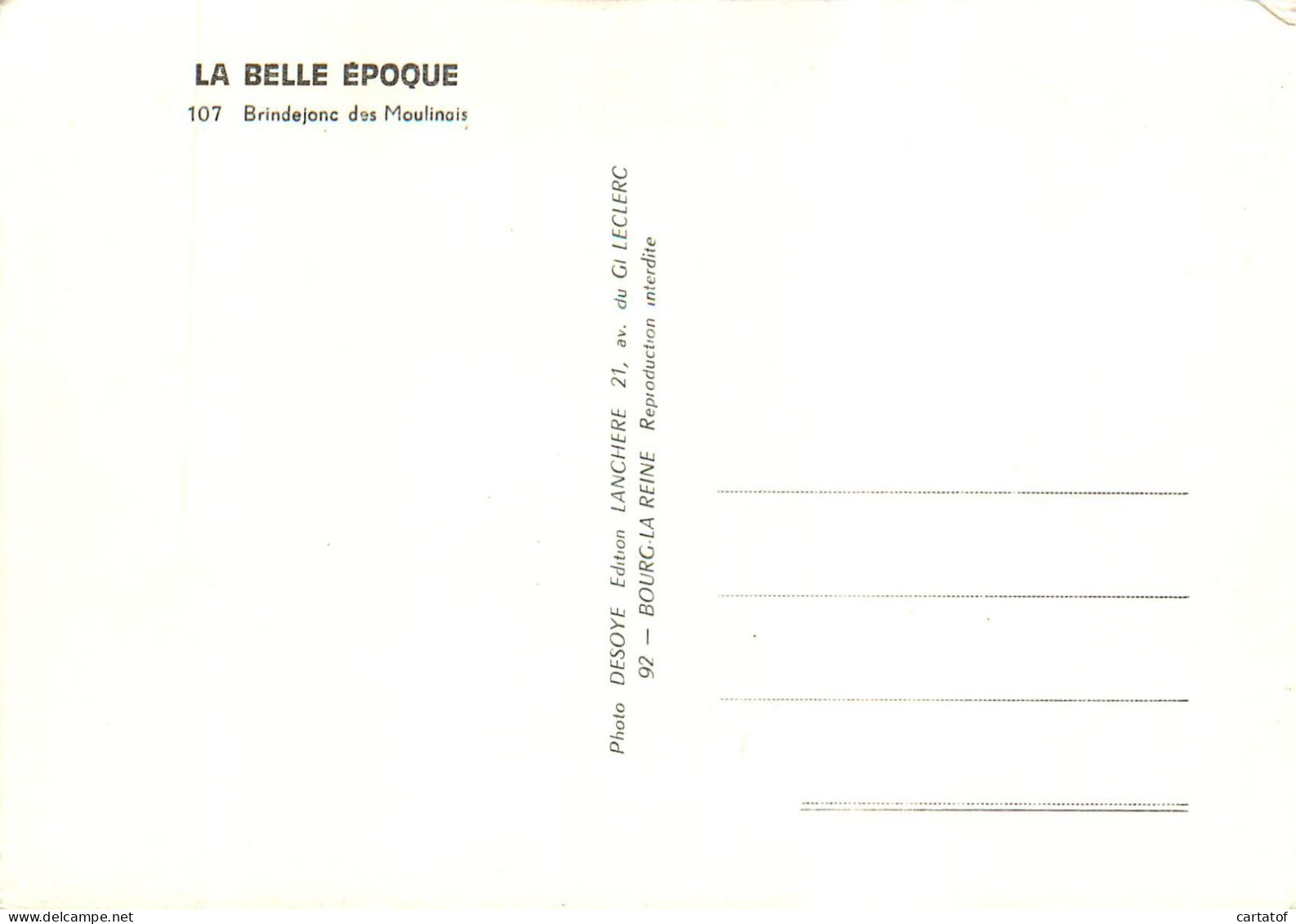 BRINDEJONC Des MOULINAIS .  Collection LA BELLE EPOQUE - Sonstige & Ohne Zuordnung