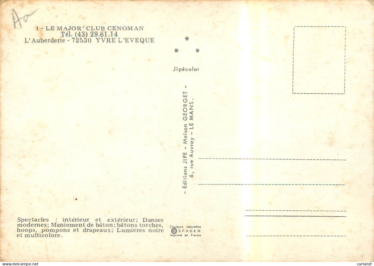 YVRE L'EVEQUE . LE MAJOR' CLUB CENOMAN . L'Auberderie - Andere & Zonder Classificatie