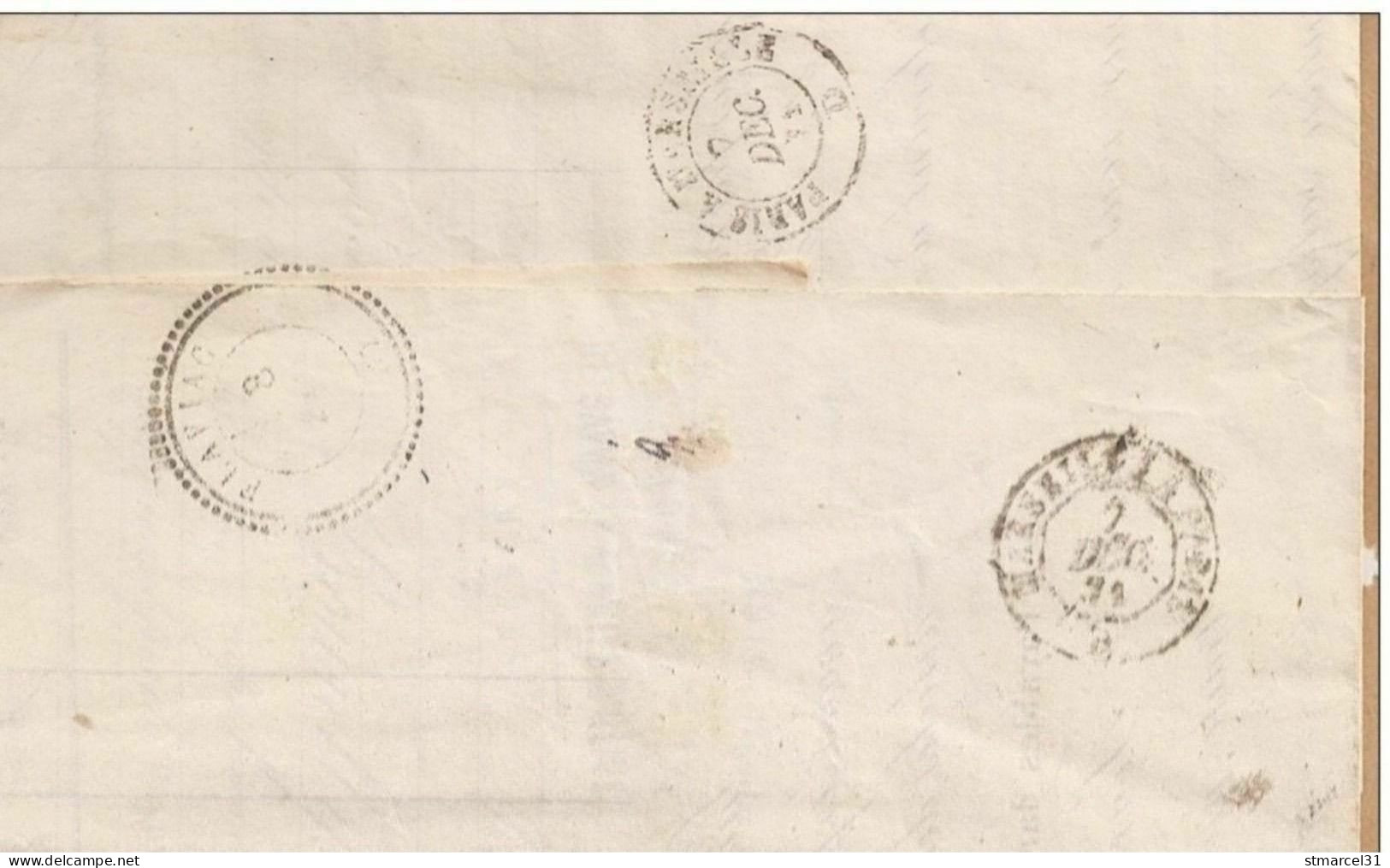 RARE Cumul CàD 22 Perlé Flaviac + 2 Ambulants Directions Opposées Sur Lettre Avec N°60A - 1871-1875 Cérès