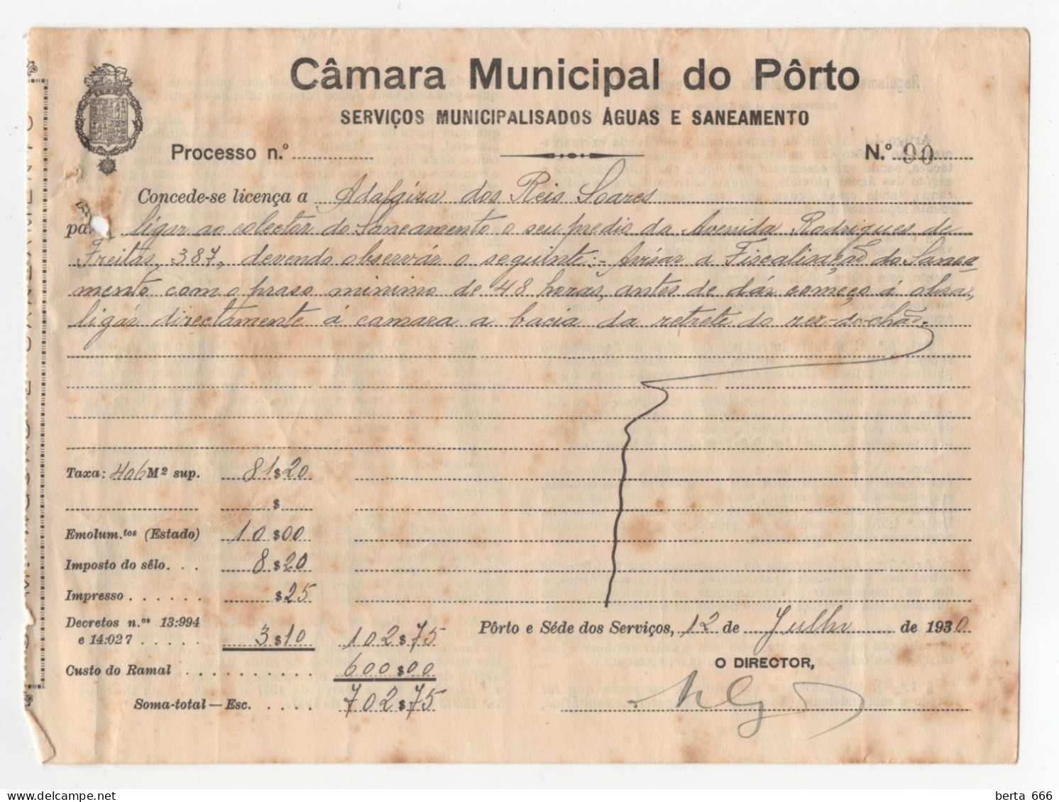 Câmara Municipal Do Porto * Licença Para Obras Particulares * Memória Descritiva * 3 Documentos * 1930 - Documents Historiques