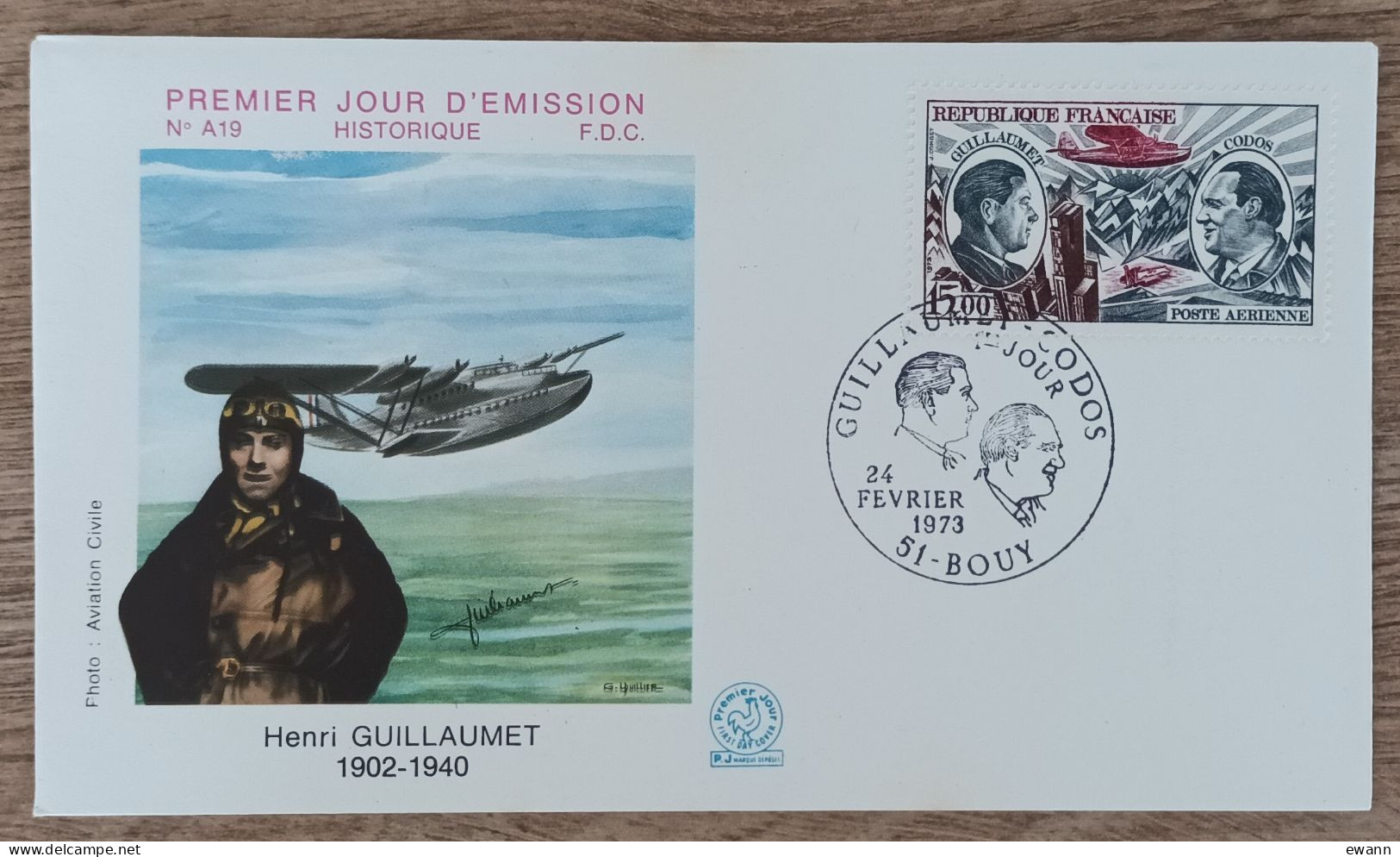 FDC 1973 - YT Aérien N°48 - HENRI GUILLAUMET / PAUL CODOS - BOUY - 1970-1979